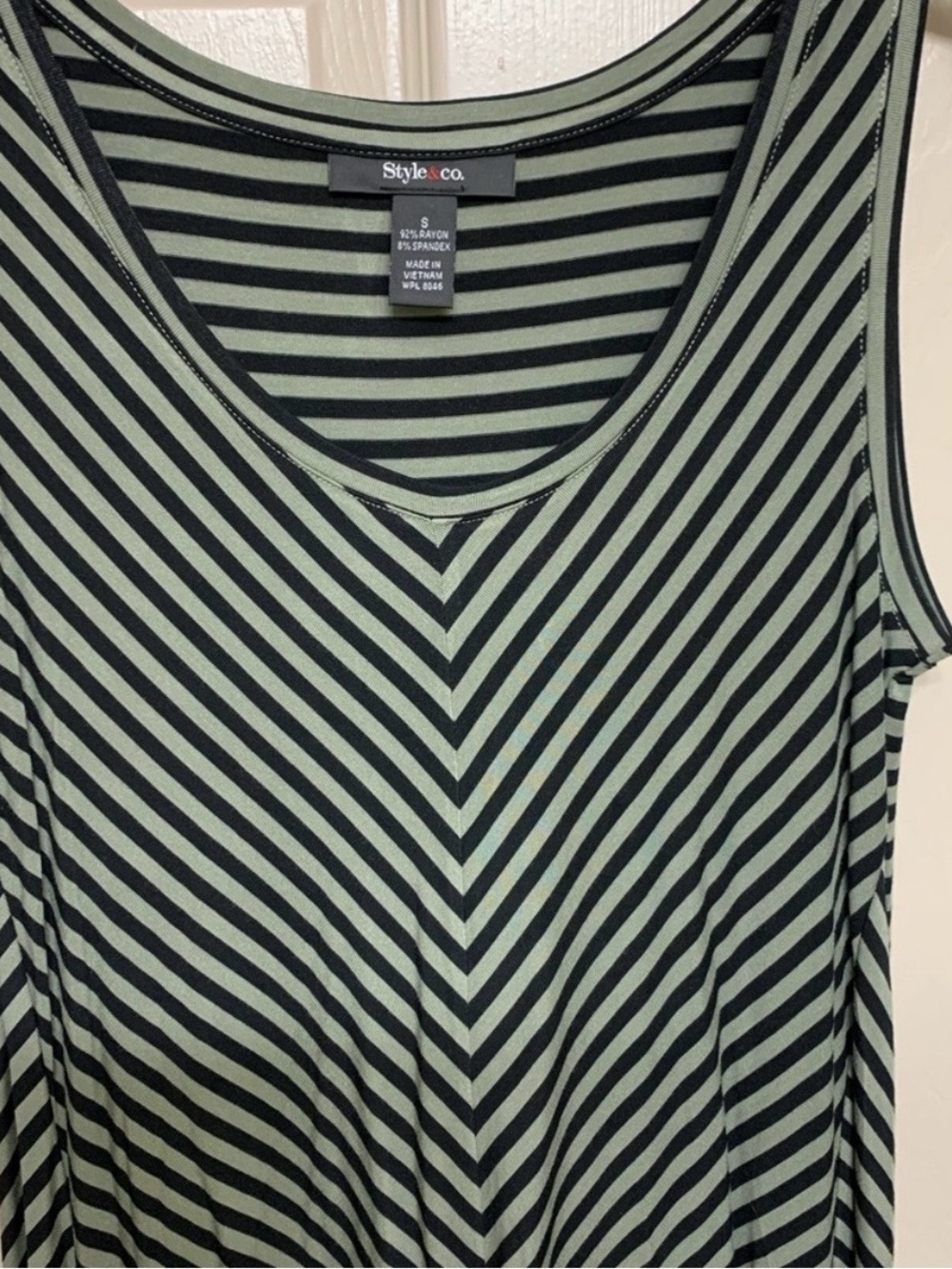 Style & Co. Sleeveless V-Neck Striped Maxi Dress in Black and Sage